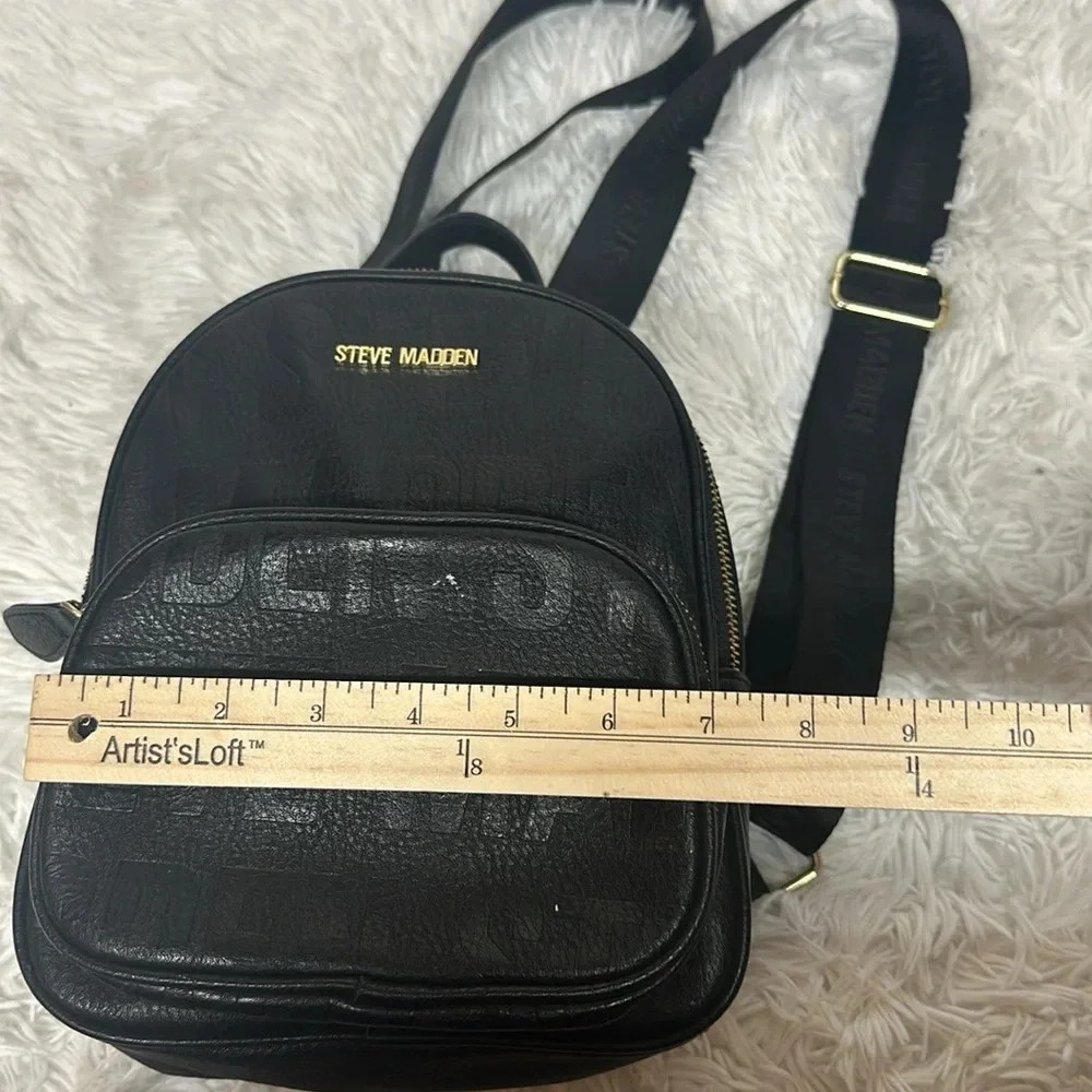 Steve Madden Mini Backpack Purse Black Embossed Leather Logo - Picture 9 of 10
